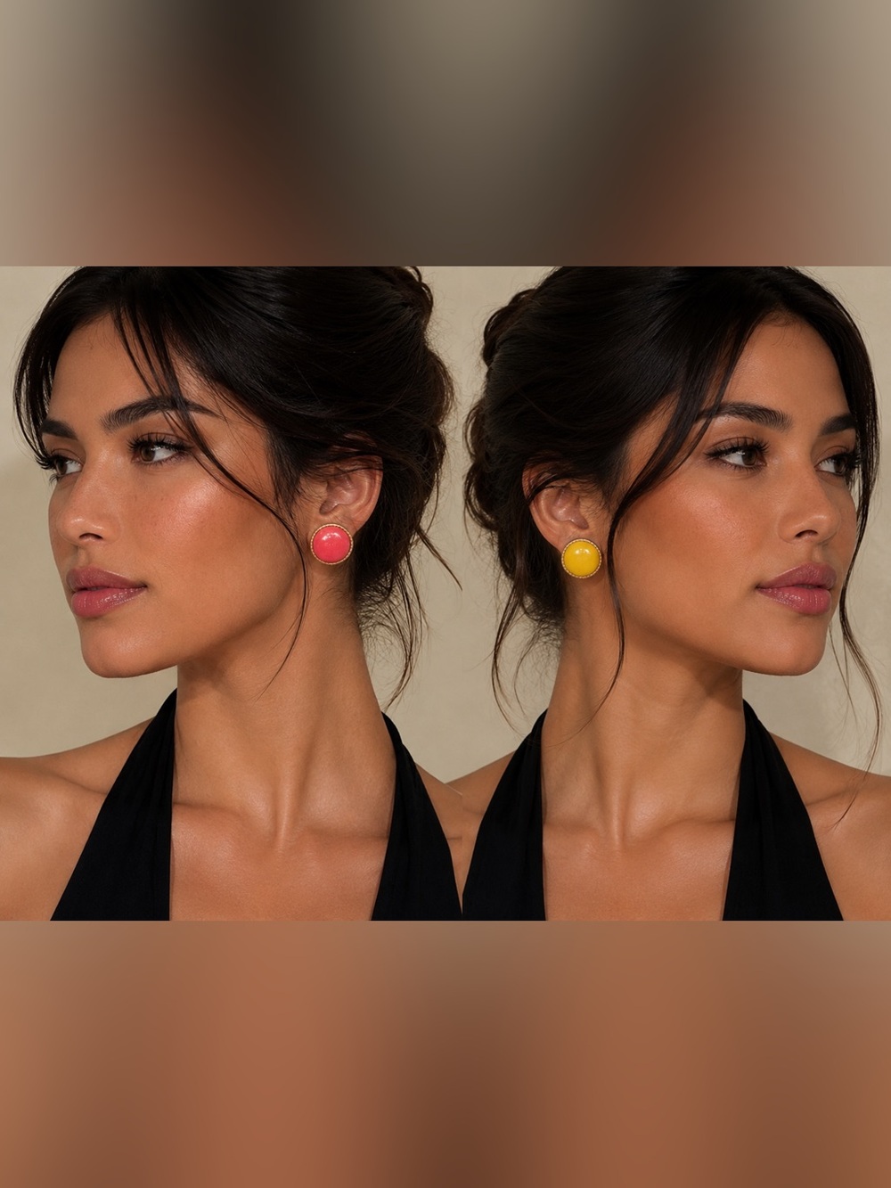 Choose 1! Zoetik Gold-Trim Coral Pink Round Stud Earrings